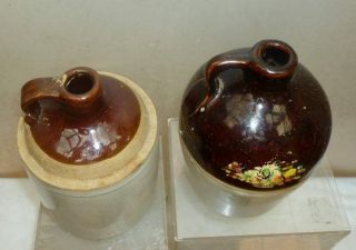 TWO SMALL POTTERY JUGS - Two Tone Glaze - Pint Size - 1 Macomb - 1910 - 1920s 2