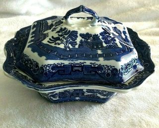 Antique Allertons Blue Willow 9.  5 " Covered Vegetable Dish Serving Tureen England