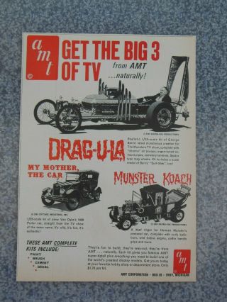 Vintage 1966 Amt Munsters Munster Koach Dragula Dragster Model Advertisement