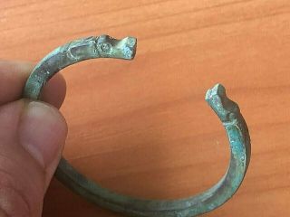 Ancient Roman Bronze Bracelet With Two Snake Heads Circa 200 - 400 Ad Very Rare