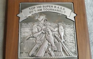 Vintage B.  A.  S.  S.  Fishing Trophy Plaque: 6th place 1988 Top 100 BASS Pro - Am 5