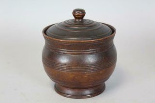 The Best Early 18th C Turned Maple Covered Sugar Bowl In Brown Paint