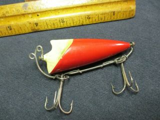 Vintage Fishing Lure/bite - Em Bate/water Mole/wood Lure/3 1/2 " /red & White/minty