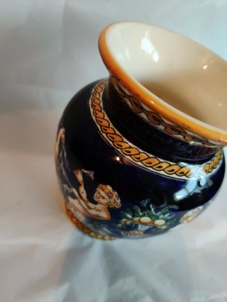 Merman Renaissance Gien France.  Antique vase.  Gold and blue 3