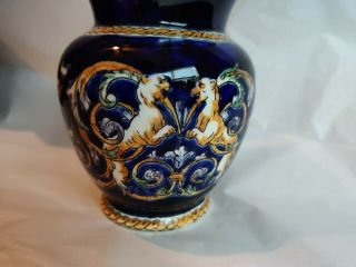 Merman Renaissance Gien France.  Antique vase.  Gold and blue 4