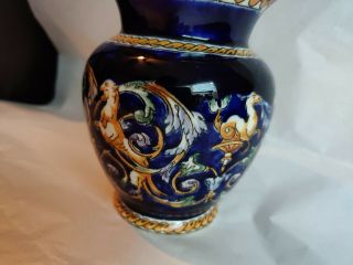 Merman Renaissance Gien France.  Antique vase.  Gold and blue 5