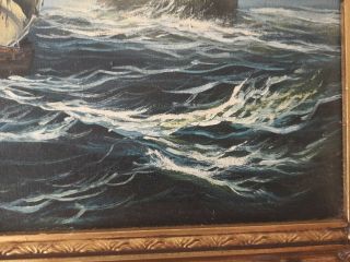 Two Antique Galleons On a Turbulent Sea Oil Painting Of Sailing Ships 4