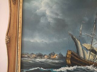 Two Antique Galleons On a Turbulent Sea Oil Painting Of Sailing Ships 6