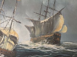 Two Antique Galleons On a Turbulent Sea Oil Painting Of Sailing Ships 7
