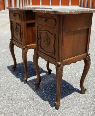 Antique Oak And Stone Top Night Stands Side Tables
