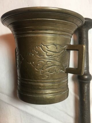 Vintage Solid Brass Mortar and Pestal Apothecary Heavy 4.  25” Tall 2