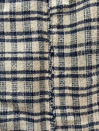 19th C Early Antique Indigo Blue Center Seam Homespun Wool Blanket Textile AAFA 4