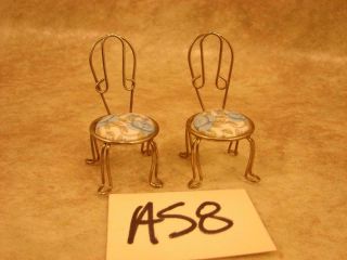 A58 2 Vintage Dollhouse Miniature Furniture Metal W/porcelain Seat Chair