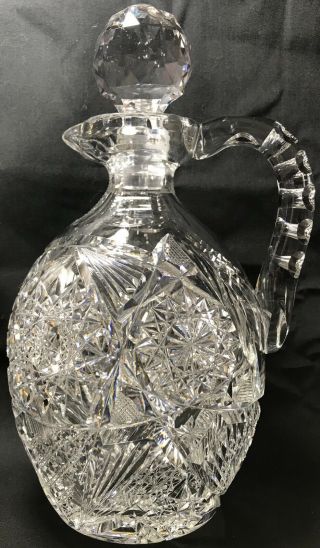 Antique Abp Heavy J.  Hoare Cut Glass 10” Whiskey Demijohn Decanter Jug