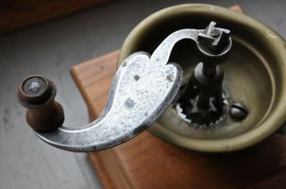 Vintage Antique Coffee Bean Grinder Mill Hand Crank 12 " T Wood Open Brass Rare