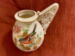 Antique Royal Worcester Hopewell Bird Painted Reticulated Handle Vase Made 1886