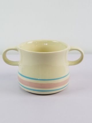 Vintage Mccoy Pink And Blue Stripe Double Handle Soup Mug Cup 7109 Htf