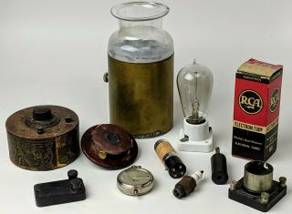 Antique Scientific Lab Assortment of Parts,  Tubes Jar,  Bulb,  Socket Experimenter 5