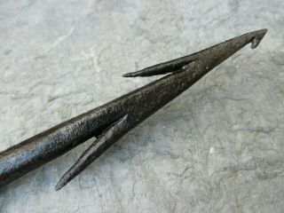 True Antique Primitive Handmade in Iron Harpoon Hunting Spear Fishing Three Barb 2