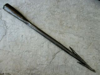 True Antique Primitive Handmade in Iron Harpoon Hunting Spear Fishing Three Barb 6