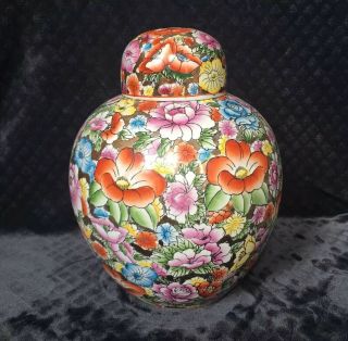 Vintage Chinese Republic Period Famille Rose Millefleur Large Covered Jar