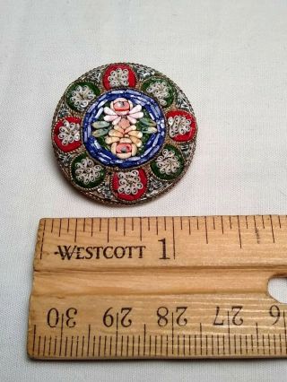 Gorgeous Antique Vintage Italian Italy Micro Mosaic Flower Brooch Pin