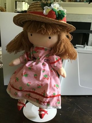 Vintage 1993 Joan Walsh Anglund 6.  5 " Pocket Doll Strawberry Print Dress Hat