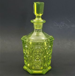 Eapg Boston Sandwich Star Punty Cologne Bottle Pressed Yellow - Green Flint Glass