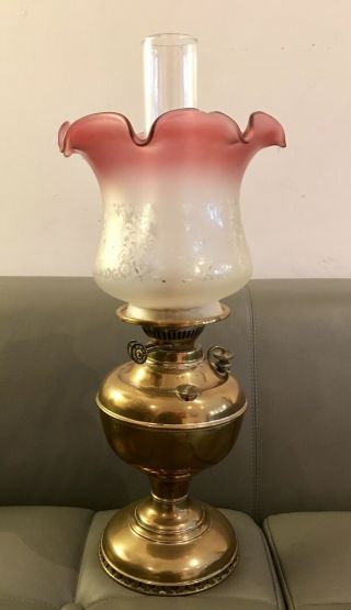 Miller (usa) Victorian Oil Lamp Duplex Burner And Etched Shade