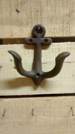 3 Small Cast Iron Antique Style Brown Nautical Anchor Towel Coat Hook