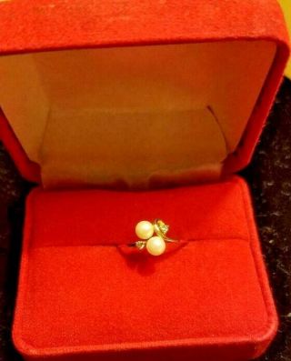 Vintage 14k Gold Pearl And Diamond Ring