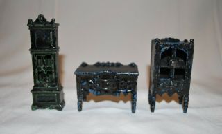 Antique Cast Iron Kilgore Metal Dollhouse Furniture Living Or Dining Room Set