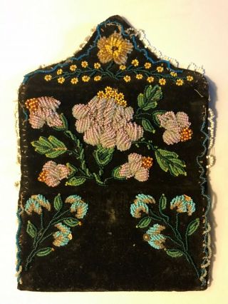 Colorful Antique Victorian Beaded Needle Holder/wallet On Velvet And Silk
