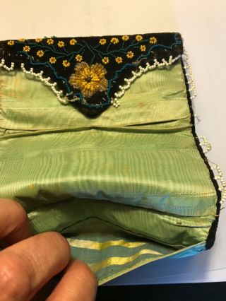 Colorful Antique Victorian Beaded Needle Holder/Wallet on Velvet and Silk 5