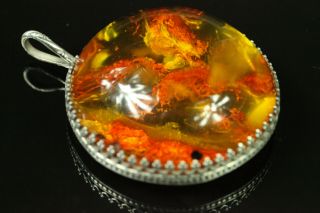 Natural Old Antique 16gr Cognac Honey Baltic Amber Stone In Silver Pendant B776