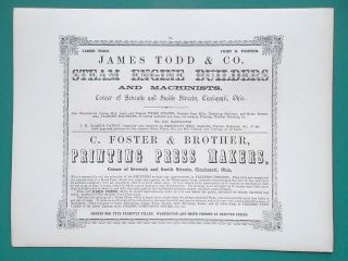 1853 Advertisement - J.  Todd Steam Engines Cincinnati C.  Foster Printing Press