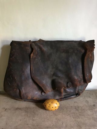 Huge Old Antique Leather Frontier Hunting Bag Sack Patina Aafa Mail Bag? Worn