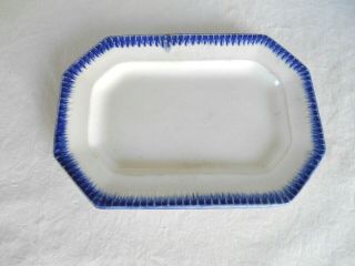Rare Antique Leeds Small 8 3/8 " Blue Feather Edge Platter Octagon 8 Sided