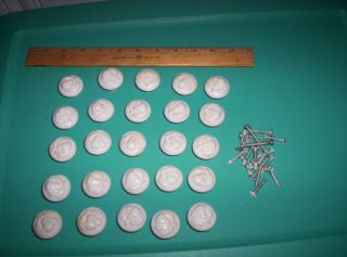 25 Vintage White Porcelain Ceramic Knobs Pulls Drawer Cabinet Dresser Pears 5