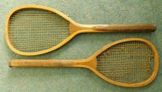 2x Antique English Flat Top Lawn Tennis Racquets 1920s