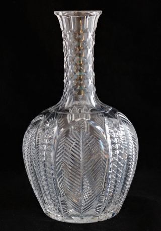 Antique American Brilliant Cut Glass Crystal Abp Carafe Feather And Diamond Cut