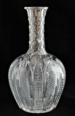 ANTIQUE AMERICAN BRILLIANT CUT GLASS CRYSTAL ABP CARAFE FEATHER AND DIAMOND CUT 2