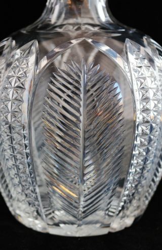 ANTIQUE AMERICAN BRILLIANT CUT GLASS CRYSTAL ABP CARAFE FEATHER AND DIAMOND CUT 3