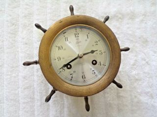Schatz 8 Day,  7 Jewel Ships Wheel Brass Wall Clock With Bell
