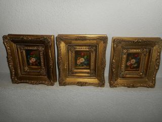 3 Old Oil Paintings,  { Still Lifes,  Flowers,  Is Signed,  Frames }.