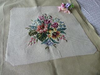 Vintage Hand Embroidered Tapestry Chair Cover - Bouquet Of Flowers