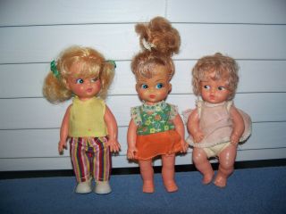 Vintage Set Of 3 Small Terry Clone Dolls 6 1/2 " Hong Kong