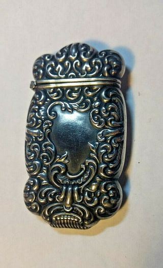 Antique Art Nouveau Sterling Silver Repousse Vesta Match Safe