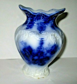 Antique Johnson Bros Flow Blue Vienna Double Spout Embossed Vase
