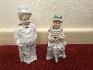 Antique / Vintage German Bisque Porcelain Nodder Nodding Figurines X 2 Ornaments